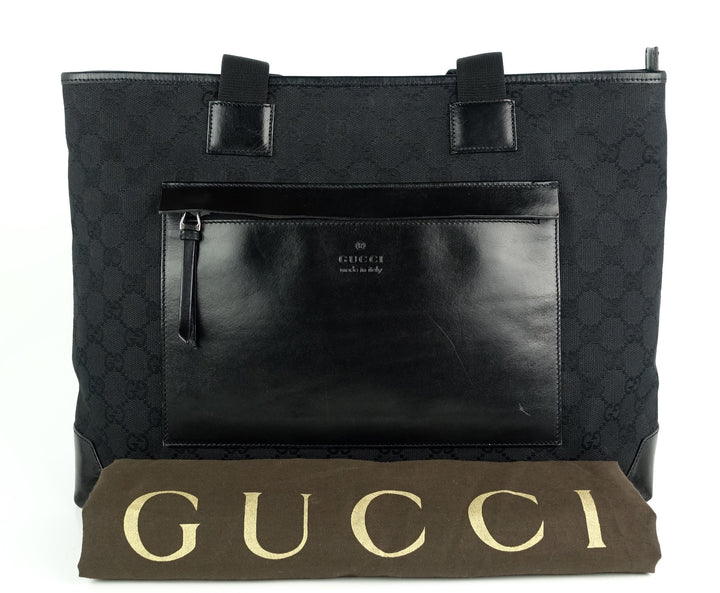 east west monogram canvas front pocket tote bag