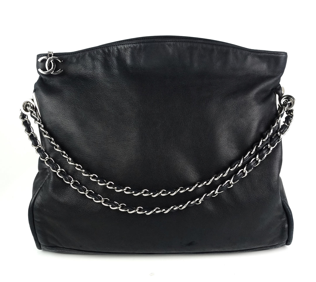 smooth lambskin leather cc pull tab tote bag