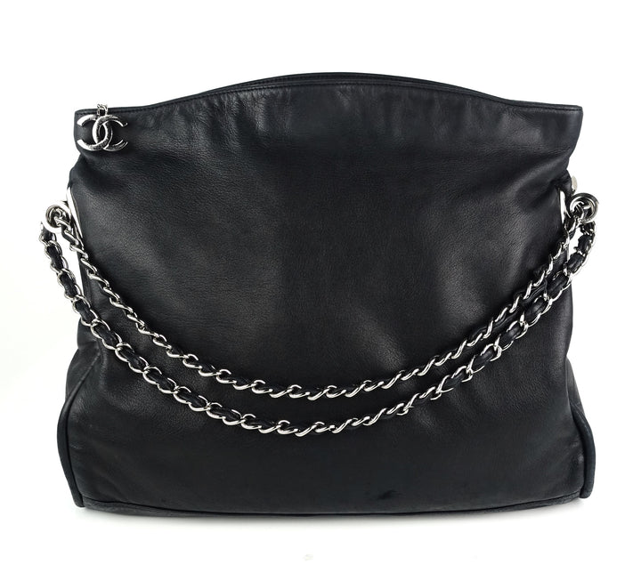 smooth lambskin leather cc pull tab tote bag