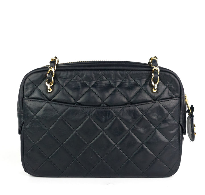 quilted lambskin leather top zip bag