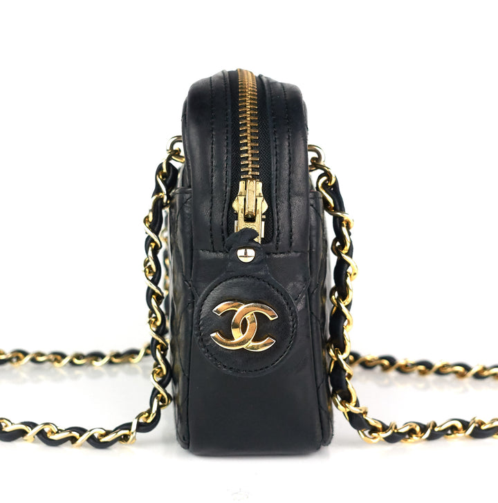 quilted lambskin leather top zip bag