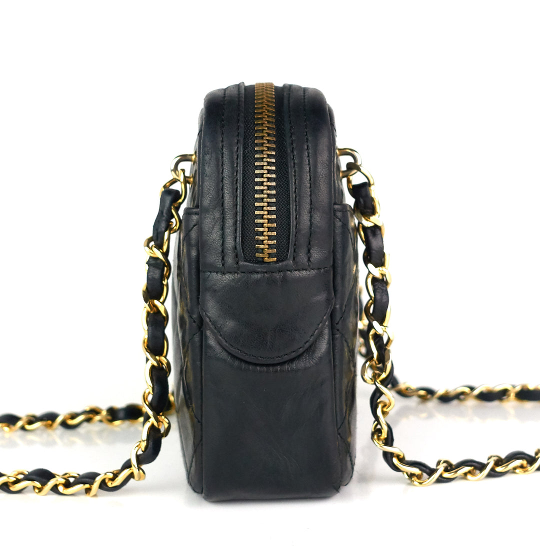quilted lambskin leather top zip bag