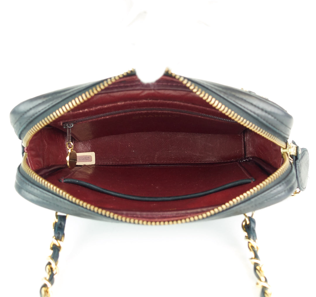 quilted lambskin leather top zip bag