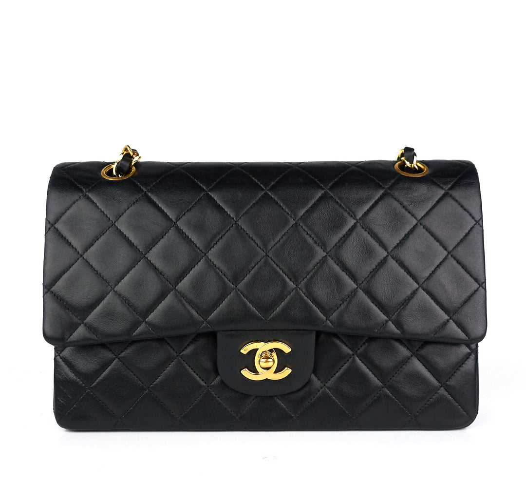 double flap quilted lambskin leather shoulder bag