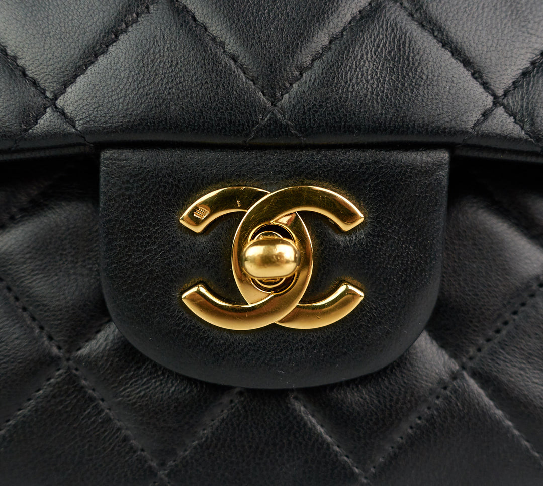 double flap quilted lambskin leather shoulder bag