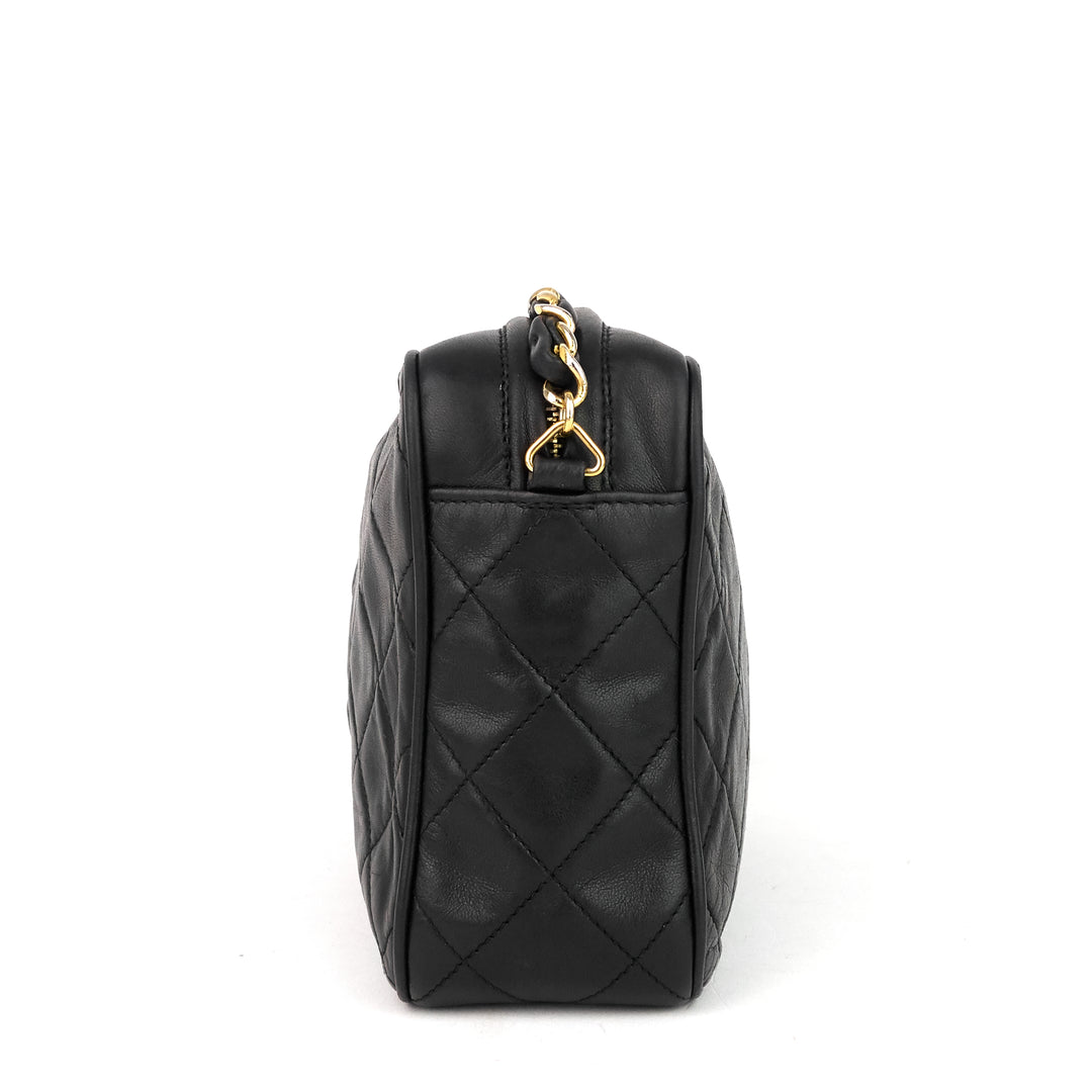 quilted lambskin leather camera bag