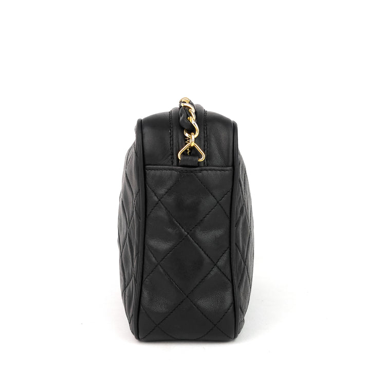quilted lambskin leather camera bag