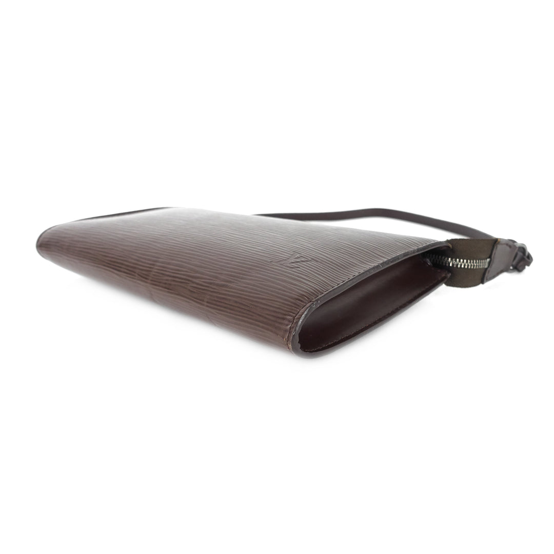pochette accessoires brown epi leather bag