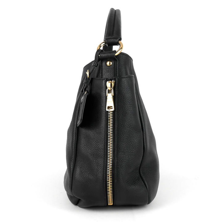 vitello daino leather zip side pocket bag