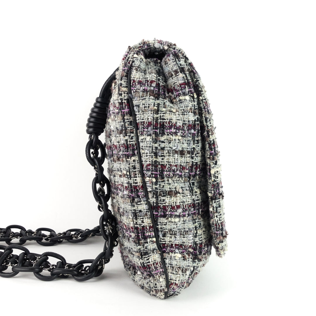floral appliqué tweed messenger bag