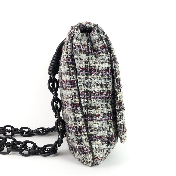 floral appliqué tweed messenger bag