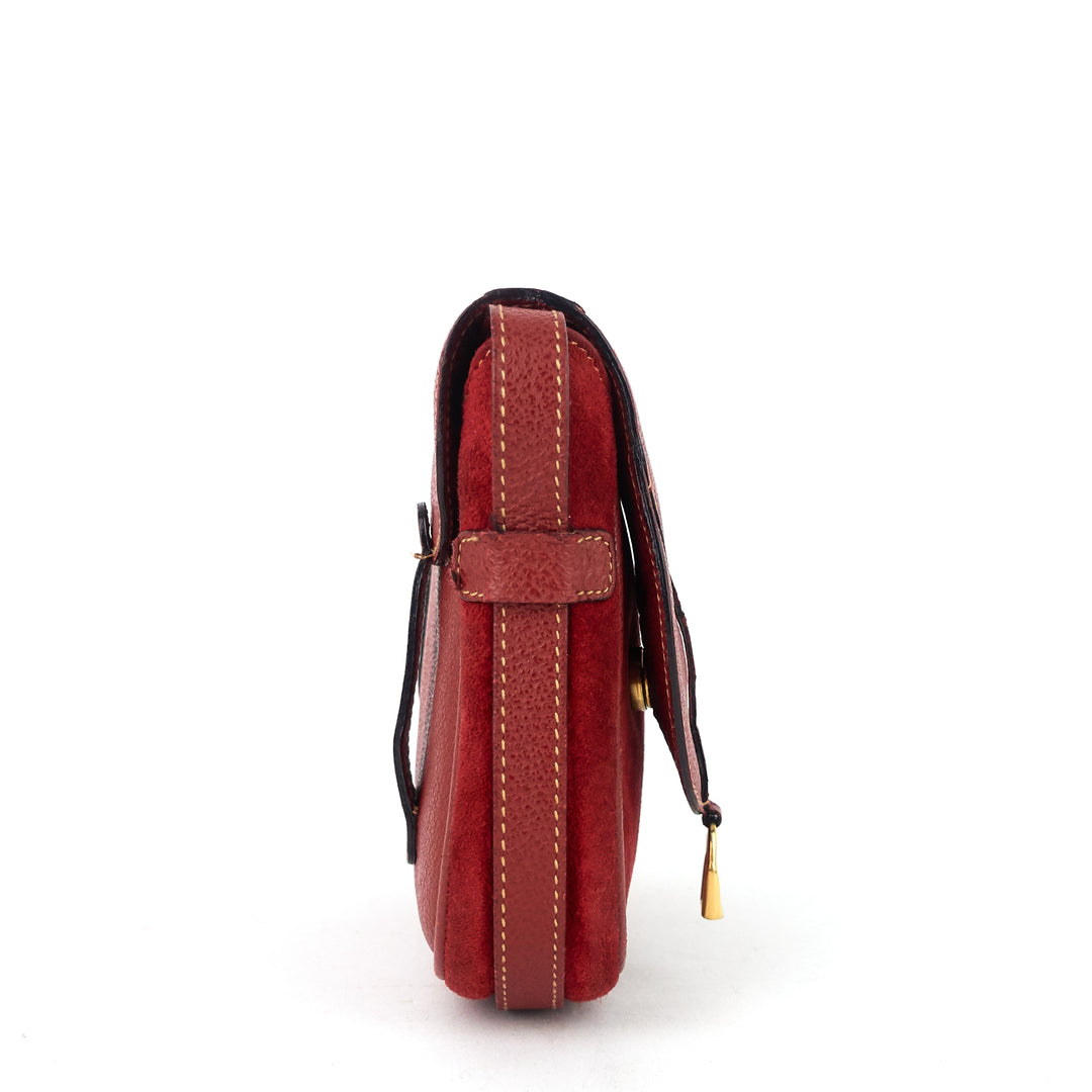 saddle flap suede shoulder/belt bag