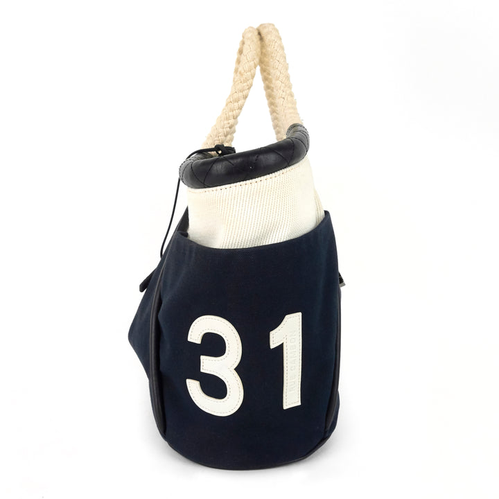 cruise rope canvas and leather cabas tote bag