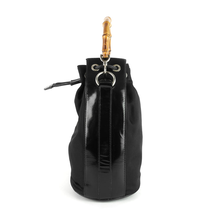 nylon bamboo handle drawstring bucket bag