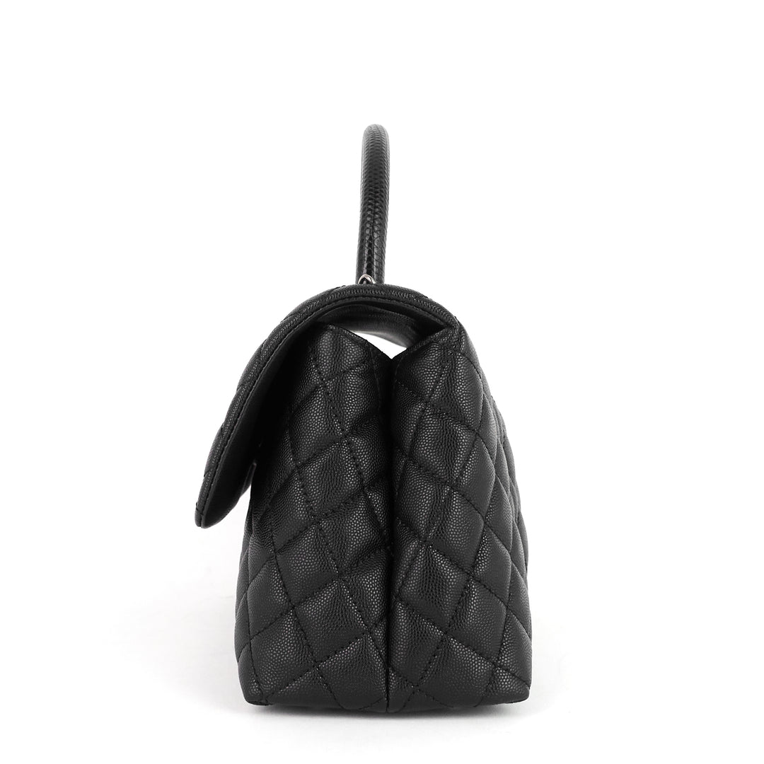 cc coco small caviar and lizard-embossed calfskin top handle bag