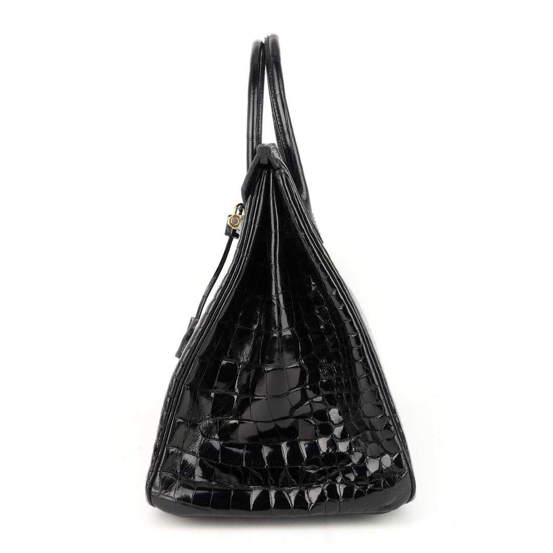 birkin 35 black porosus crocodile handbag