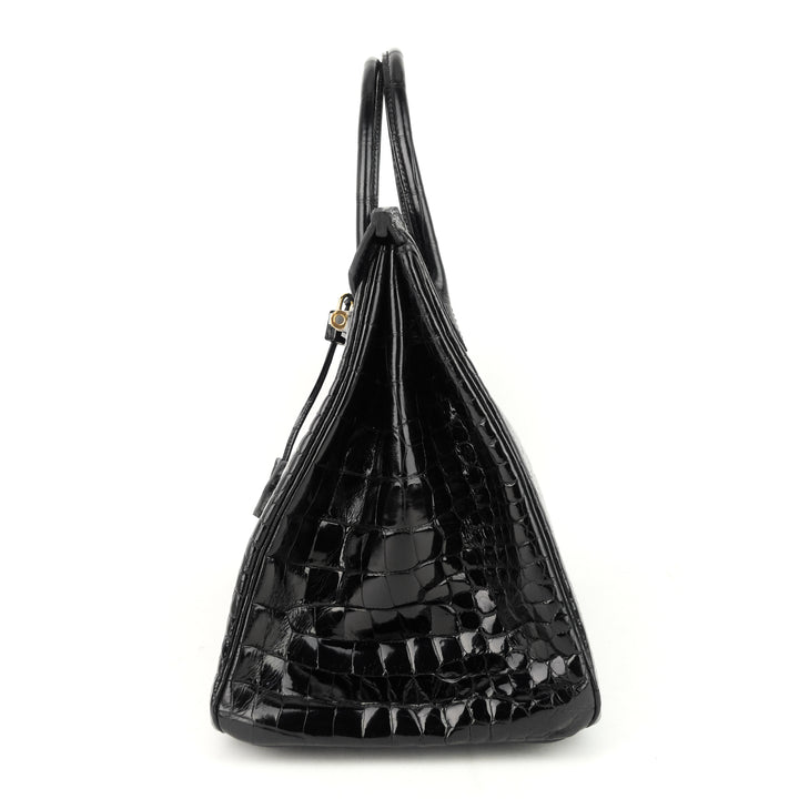 birkin 35 black porosus crocodile handbag