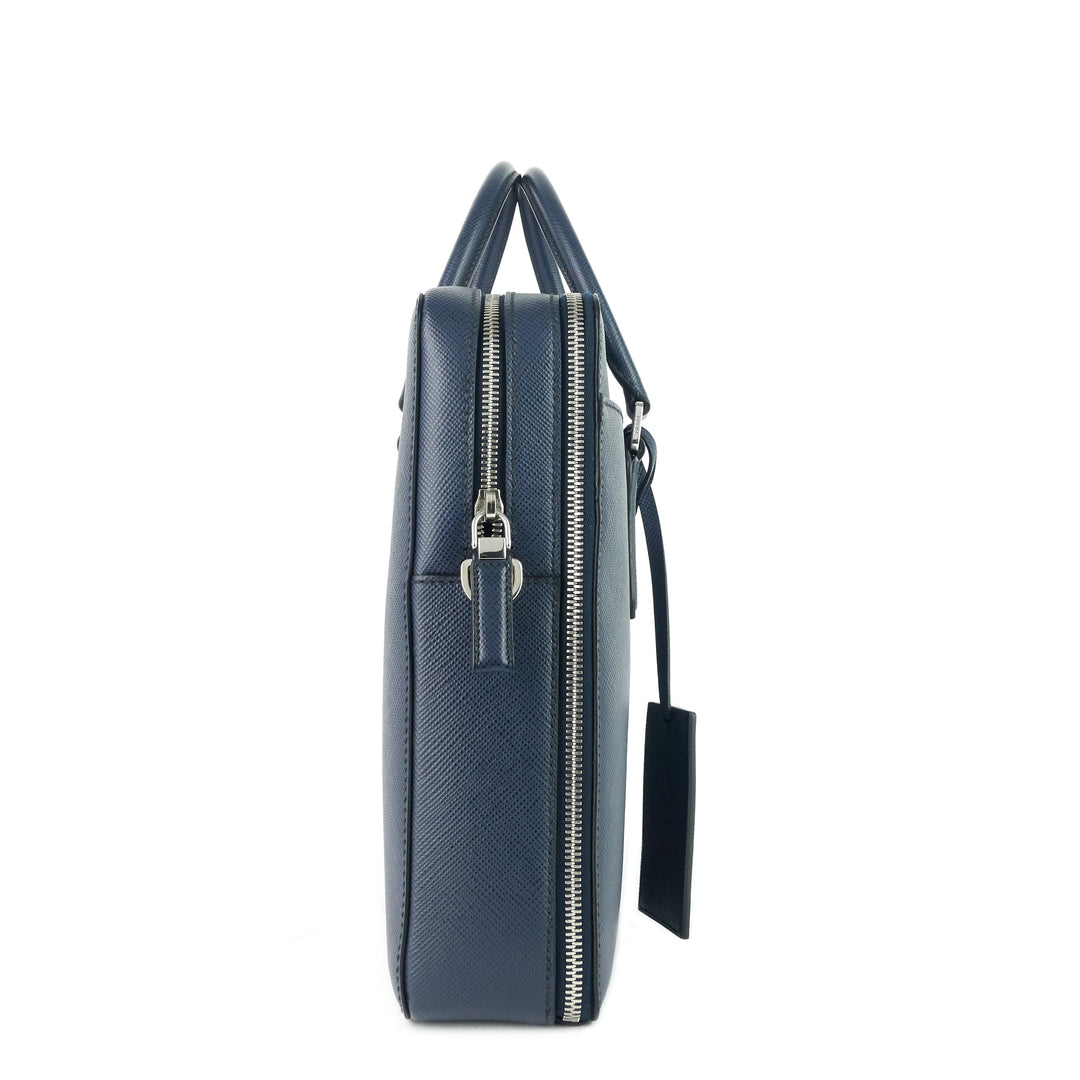 lettering logo saffiano leather briefcase bag