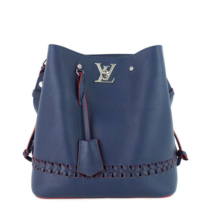 lockme braided blue calfskin leather bucket bag