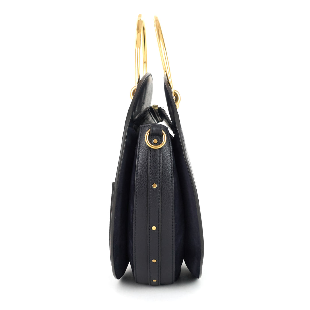 pixie medium calfskin and suede double handle bag