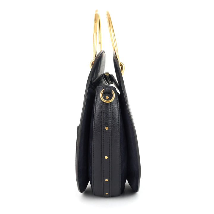 pixie medium calfskin and suede double handle bag