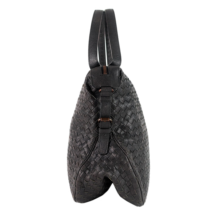 zipped intrecciato nappa leather hobo bag