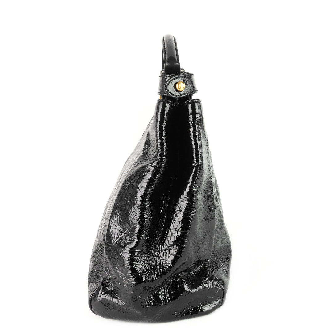 peekaboo large crinkled patent leather bag