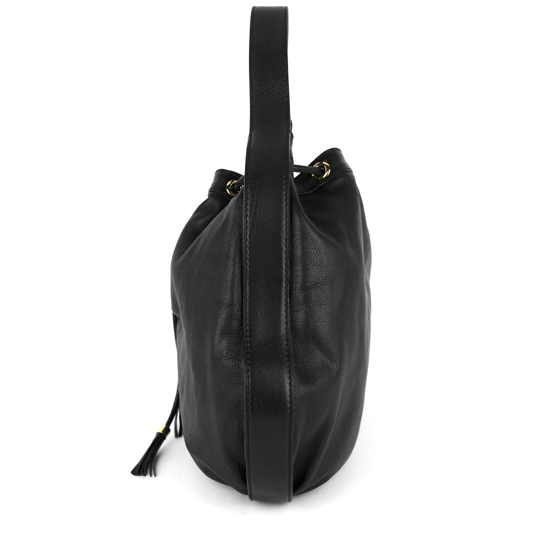 drawstring soft leather tote bag