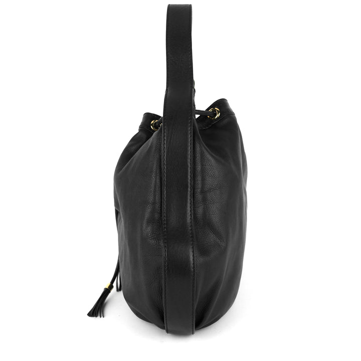 drawstring soft leather tote bag