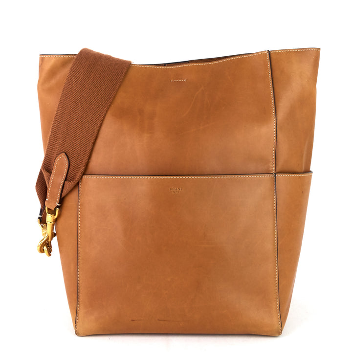 sangle large natural calfskin leather bucket bag