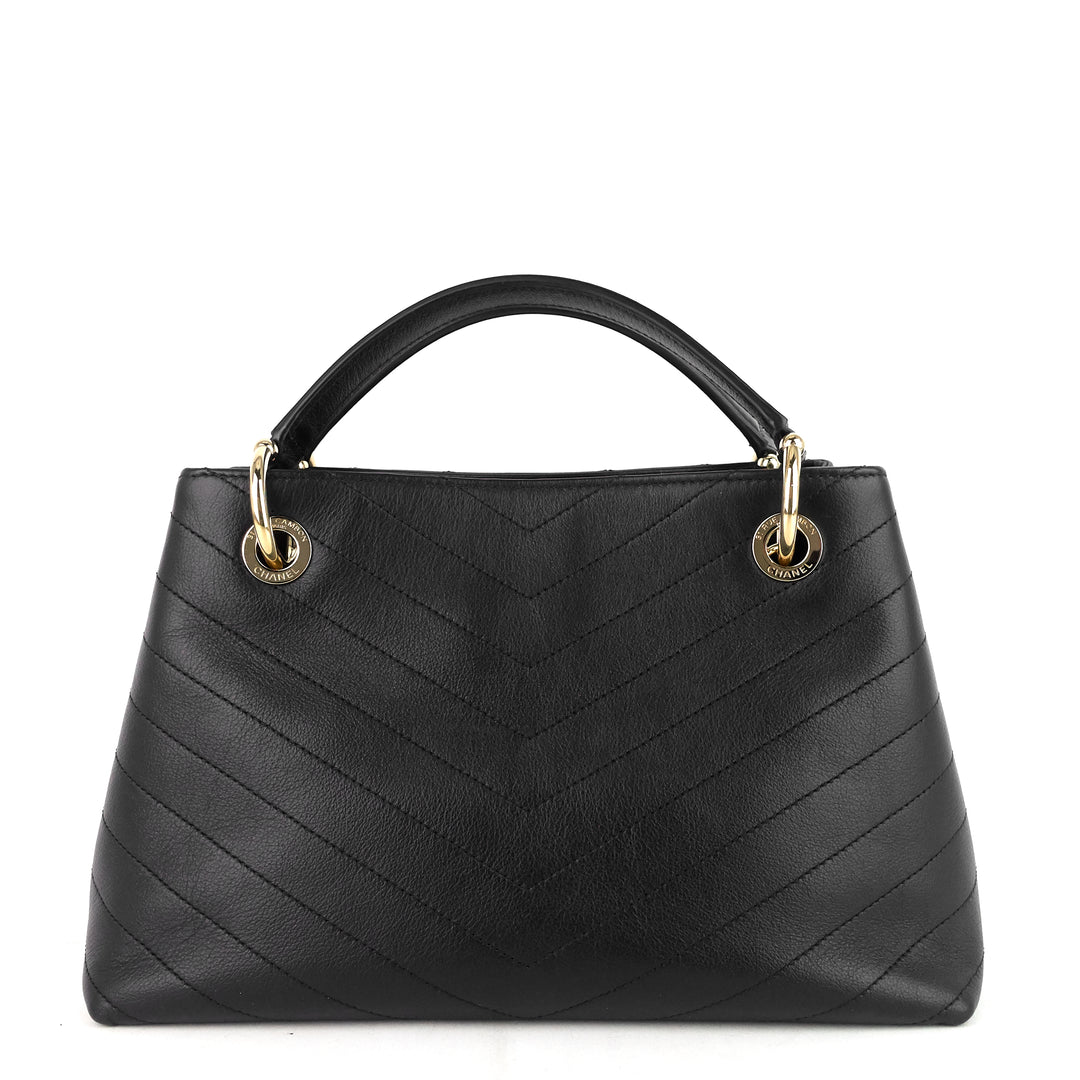 chevron chic top handle small calfskin tote bag