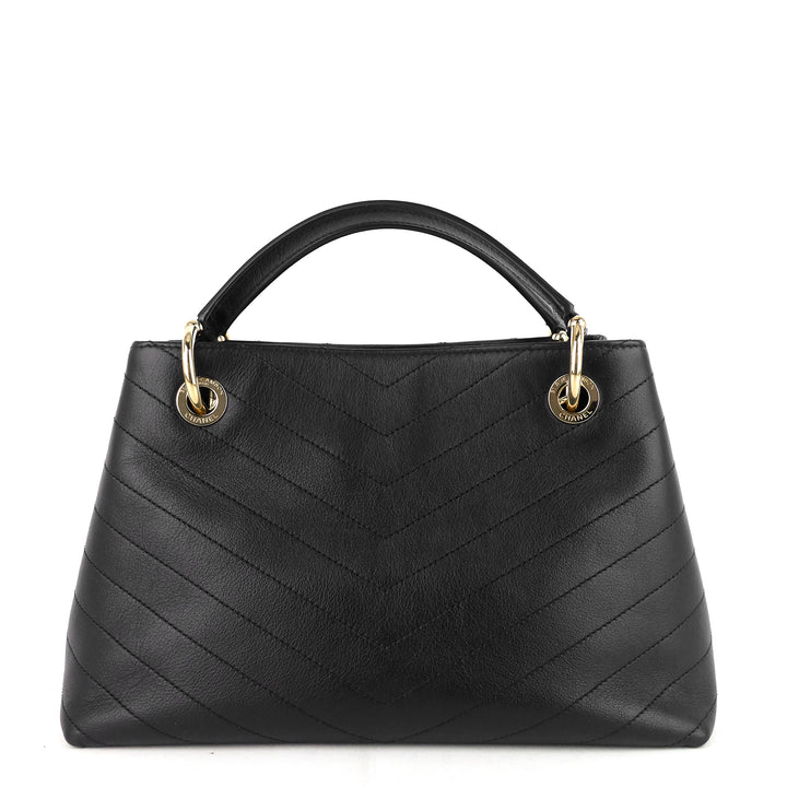 chevron chic top handle small calfskin tote bag