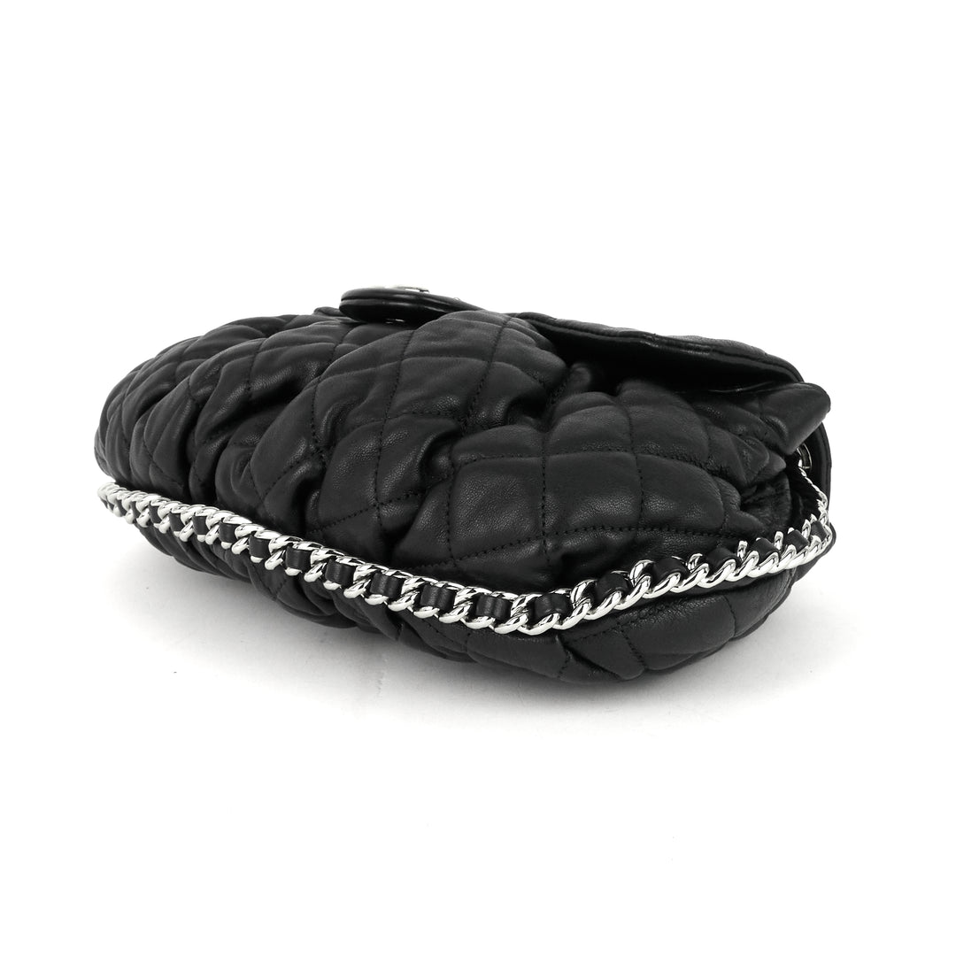 chain around large lambskin leather flap bag