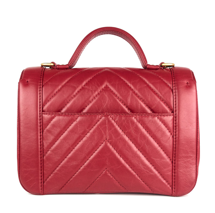 quilted chevron calfskin leather top handle bag
