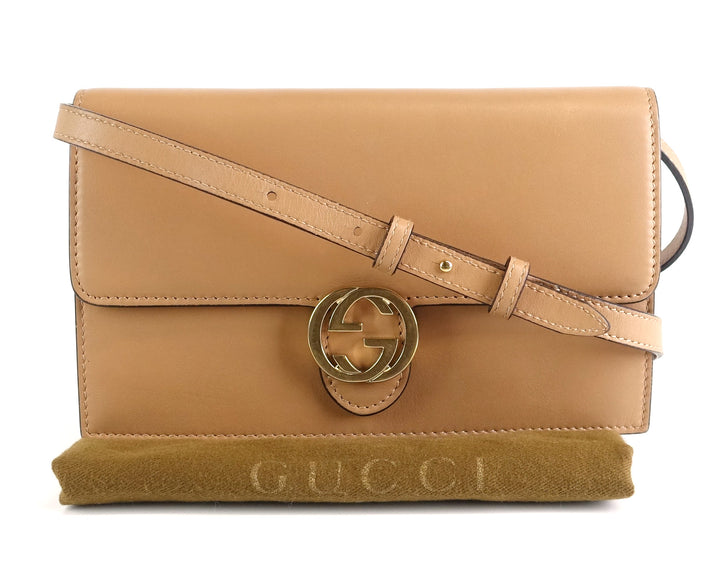 leather gg logo wallet with strap