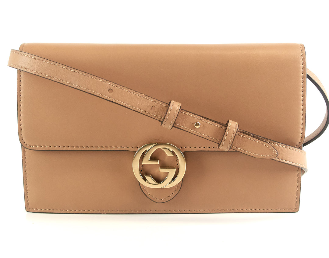 leather gg logo wallet with strap
