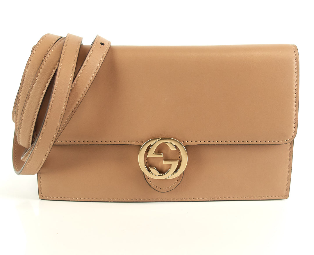 leather gg logo wallet with strap