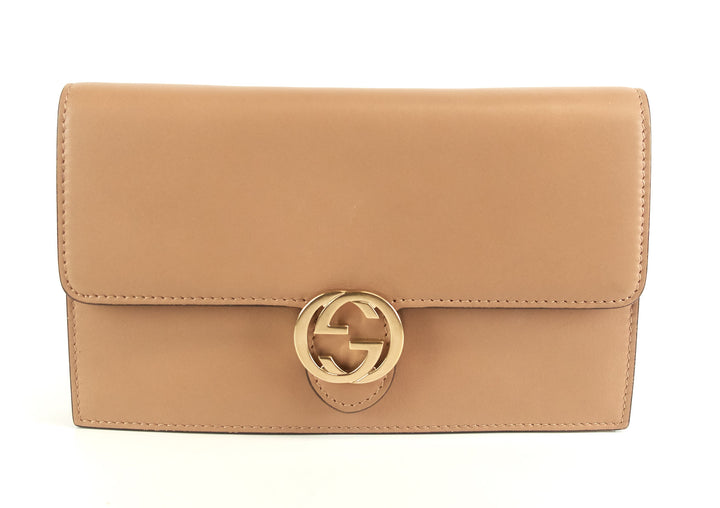 leather gg logo wallet with strap