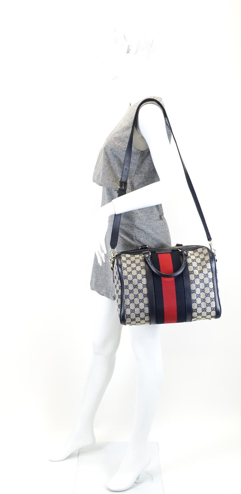 monogram canvas web boston bag with strap