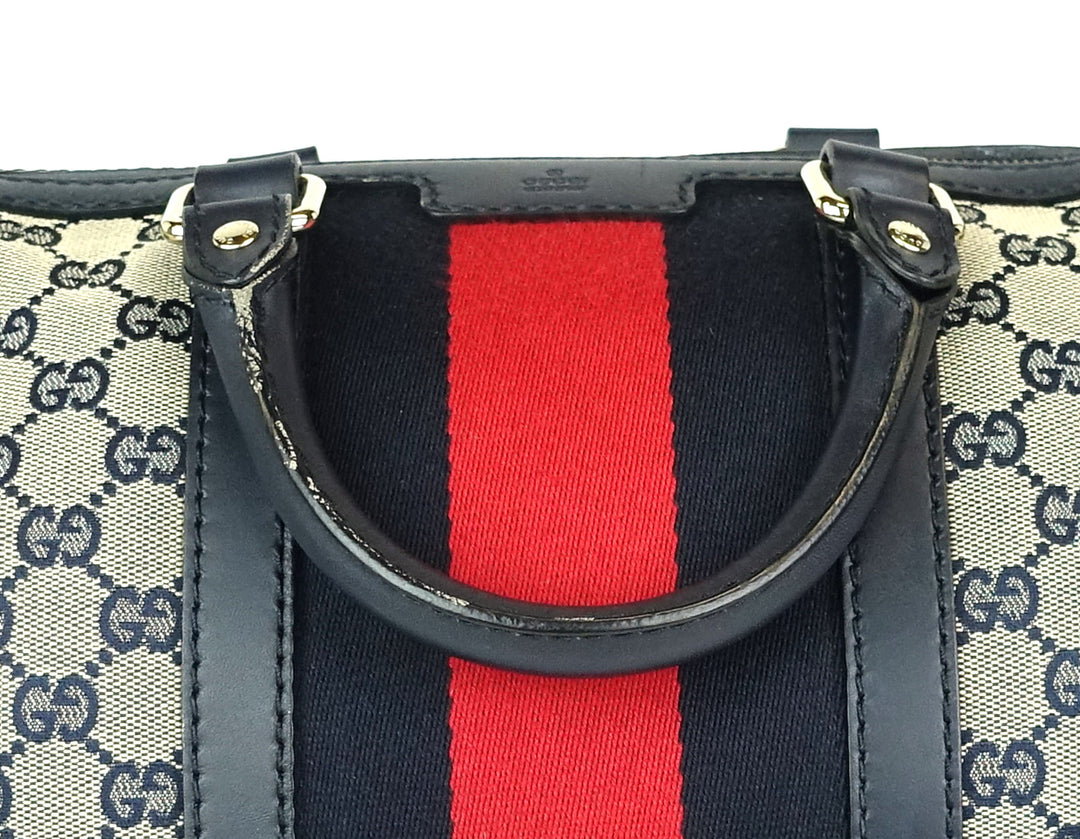 monogram canvas web boston bag with strap