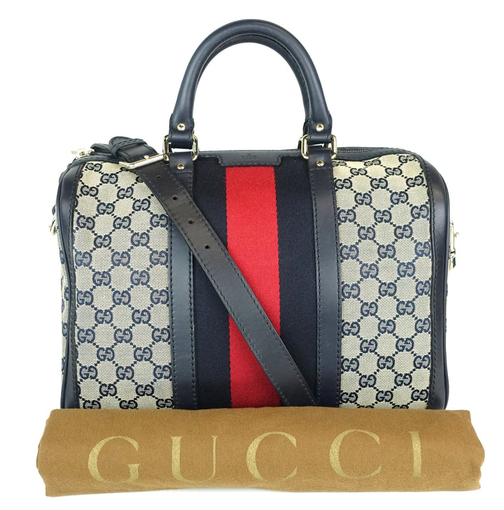 monogram canvas web boston bag with strap