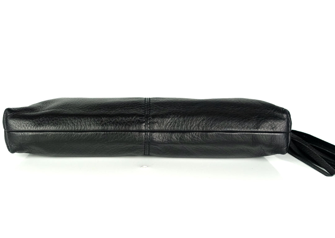 sienna grained leather tassel clutch bag