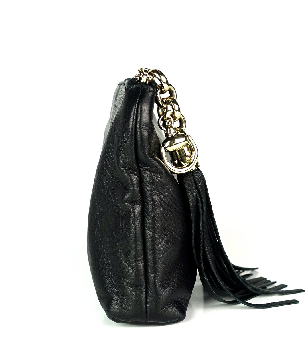 sienna grained leather tassel clutch bag