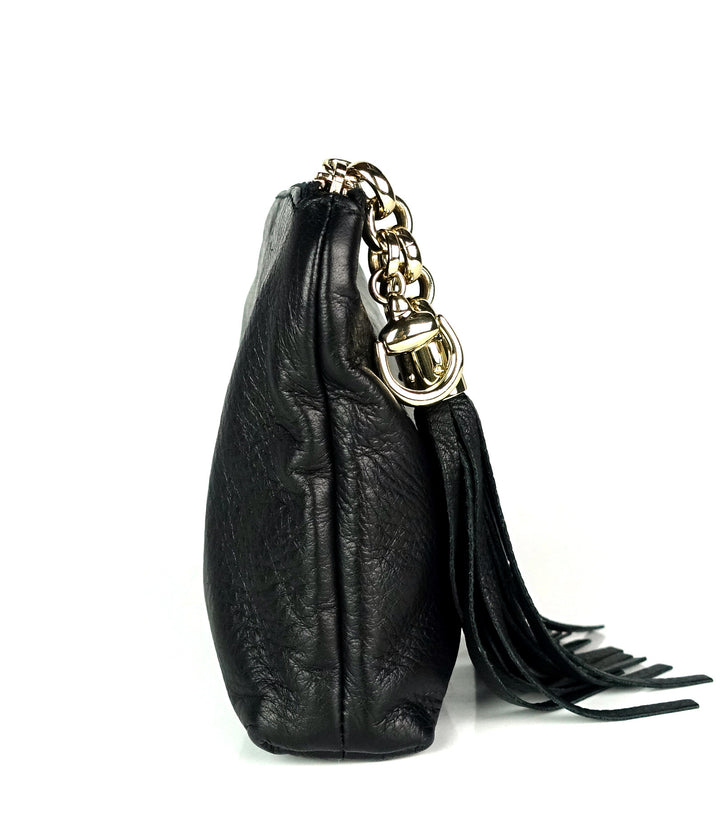 sienna grained leather tassel clutch bag