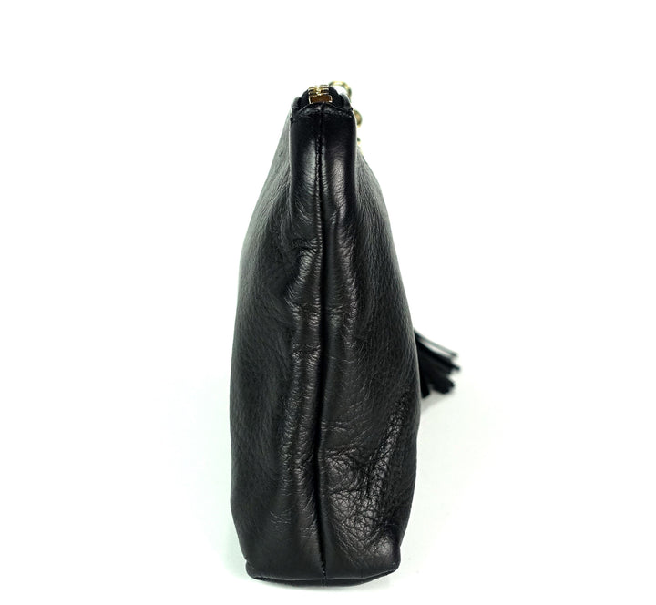 sienna grained leather tassel clutch bag