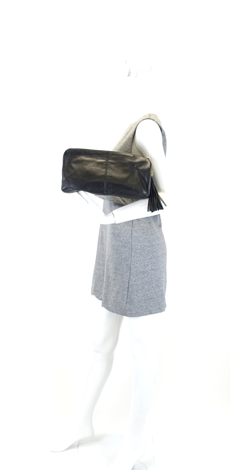 sienna grained leather tassel clutch bag
