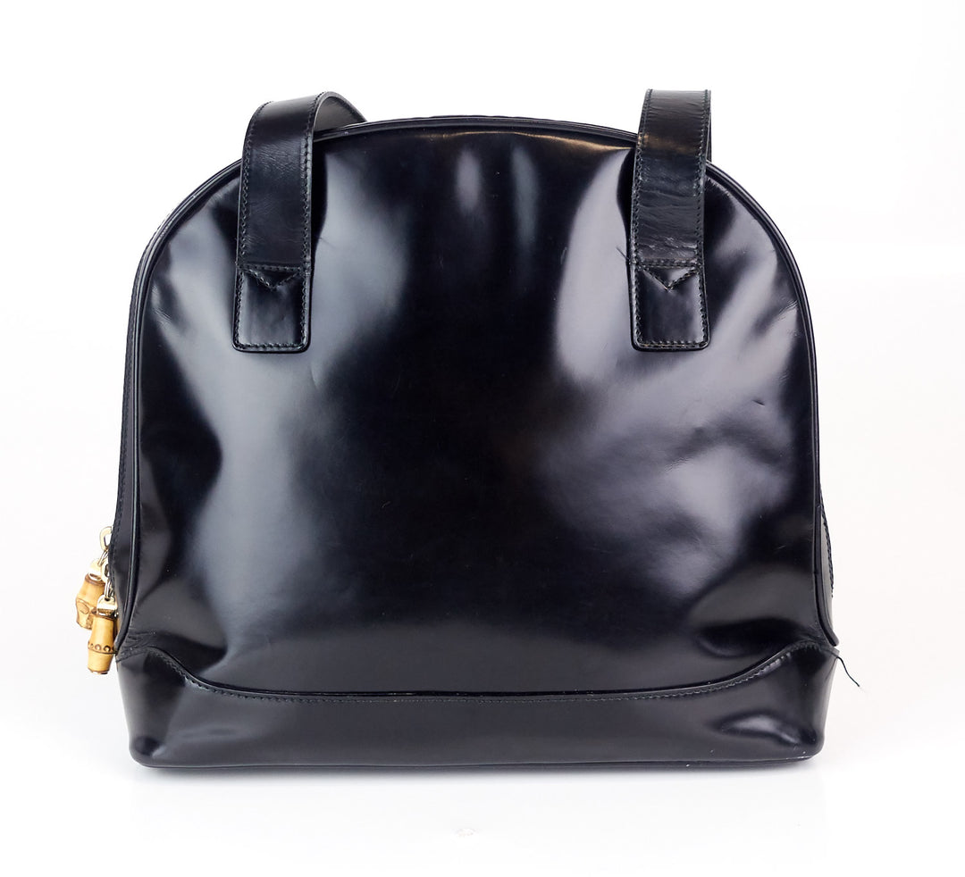 patent leather front flap pocket tote bag