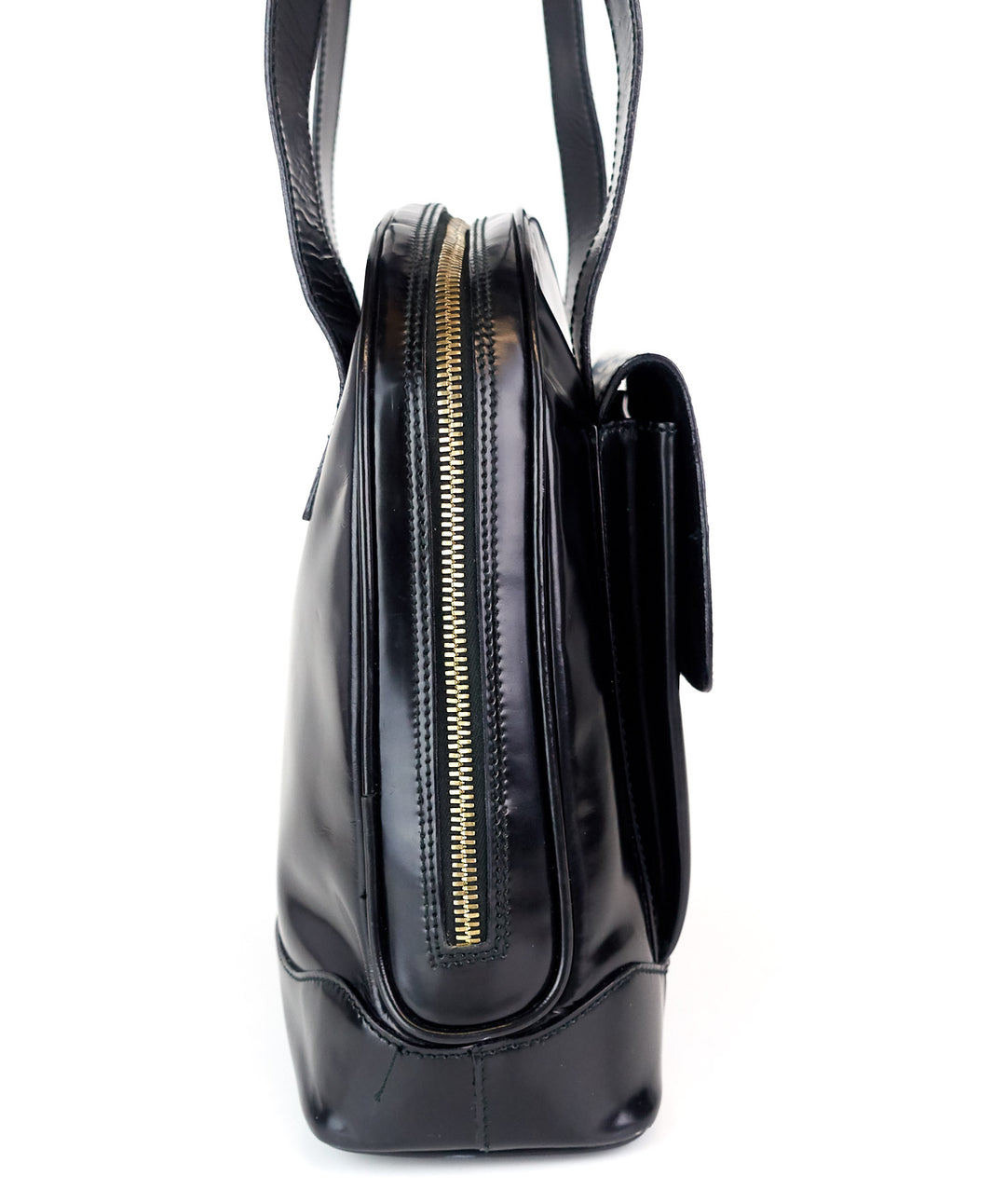 patent leather front flap pocket tote bag