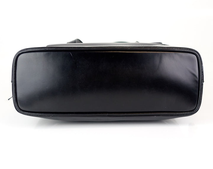 patent leather front flap pocket tote bag