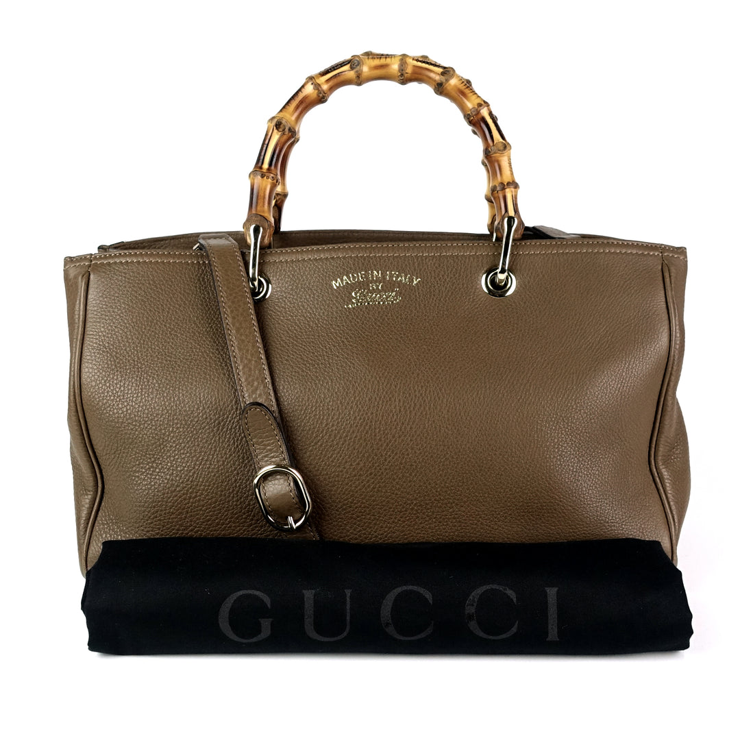 pebbled leather bamboo handle shopper tote bag